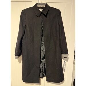 Tahari By Arthur Levine Women Black Wool Blend Classic Button Front Coat Size 14